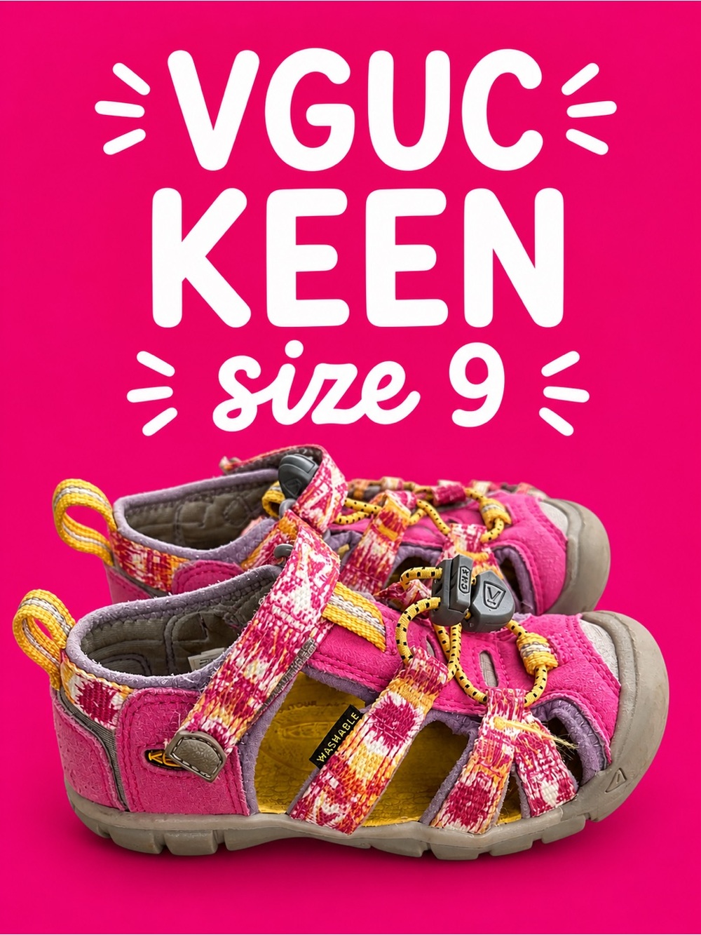 EUC water/hiking Keen Kids Pink and Yellow Multicolor Active Sandals size 9